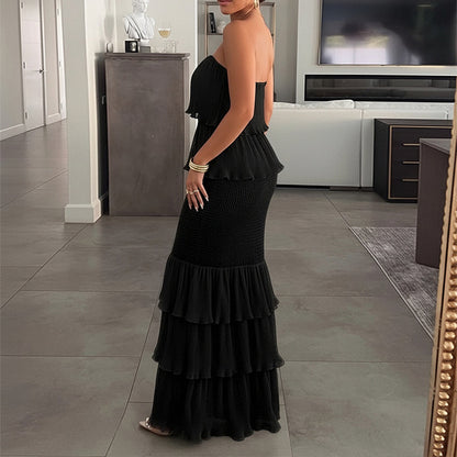 Pleated Ruffle Maxi Dress