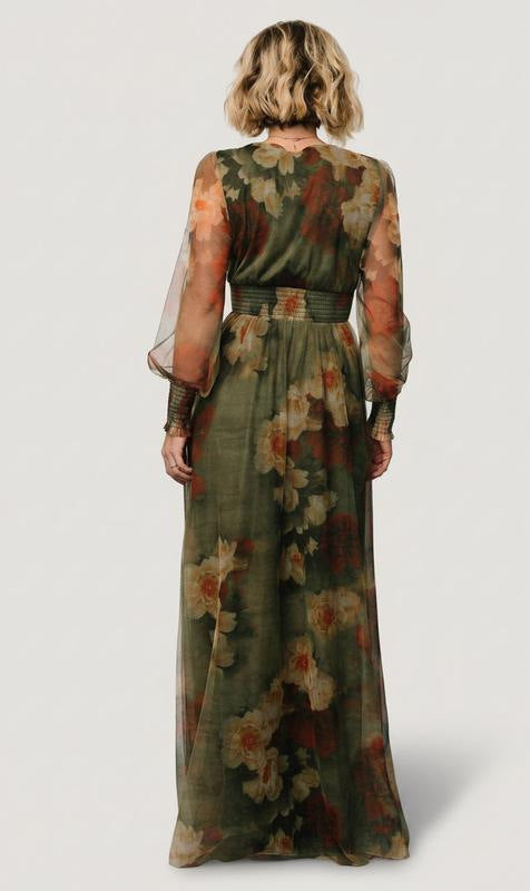 Vintage Floral V-Neck Maxi Dress