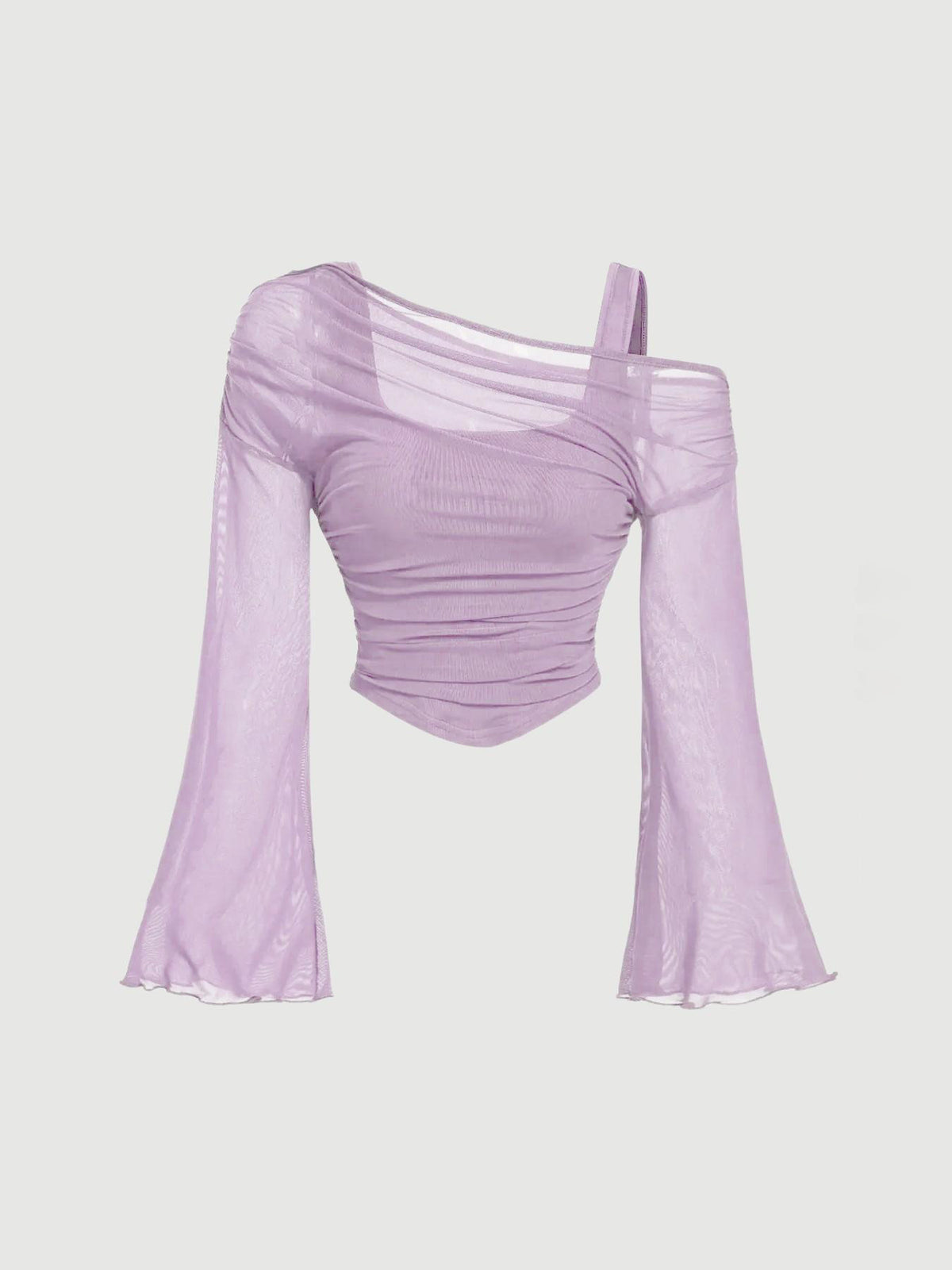 Ruched Sheer Mesh Off-Shoulder Top