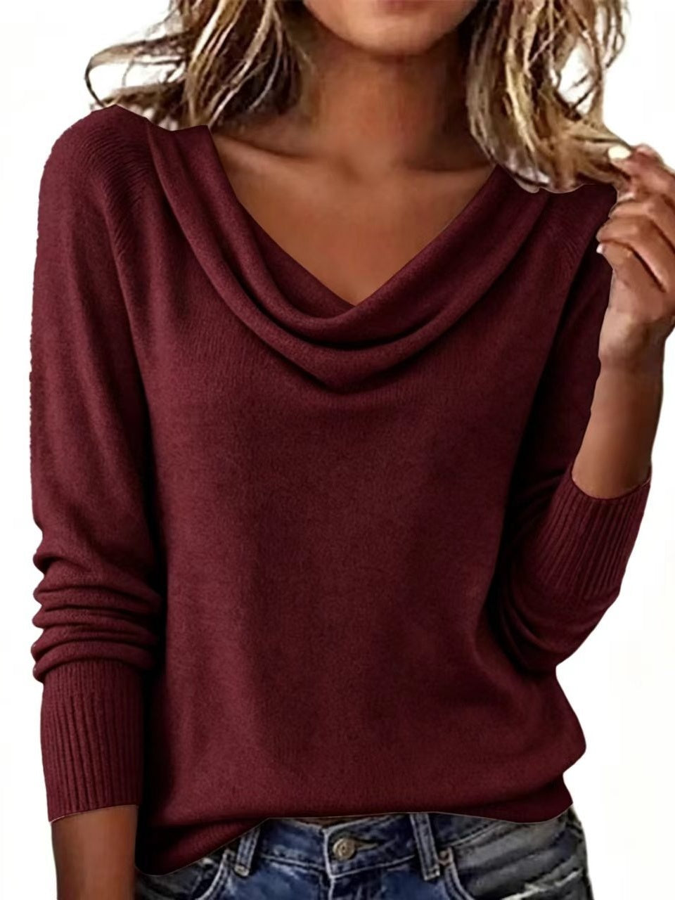 Limited time salee??£¤Women Cowl Neck Long Sleeve Knit Pullover Top