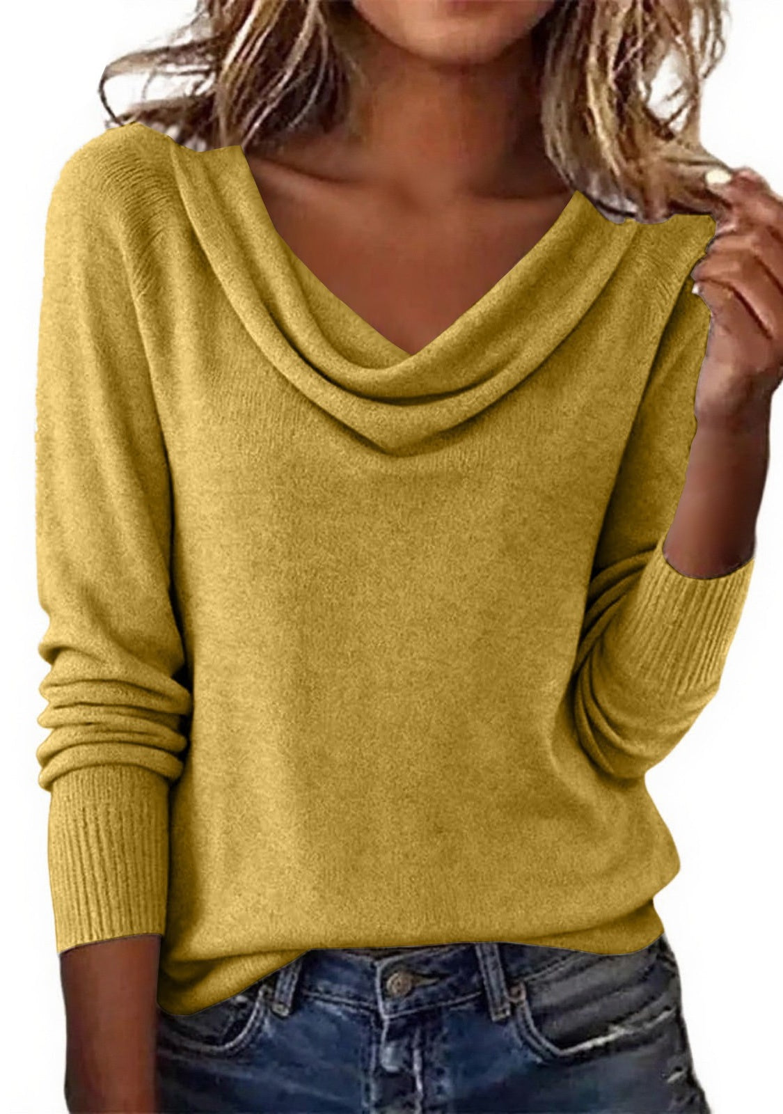 Limited time salee??£¤Women Cowl Neck Long Sleeve Knit Pullover Top