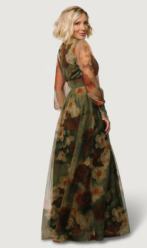 Vintage Floral V-Neck Maxi Dress