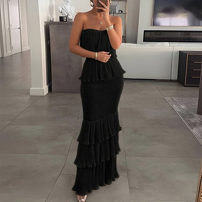 Pleated Ruffle Maxi Dress