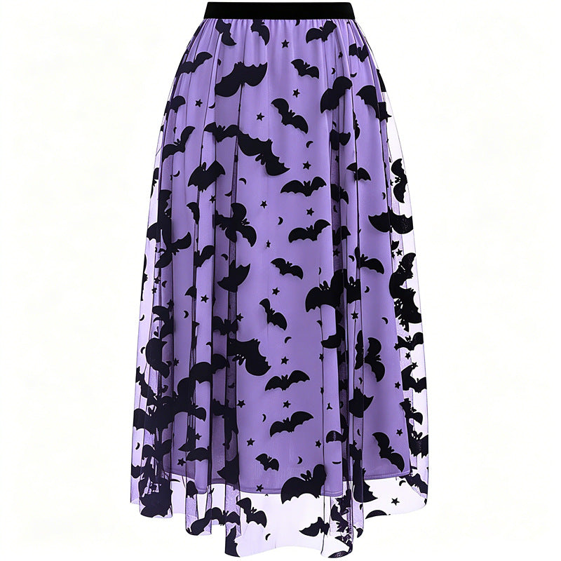 Halloween Bat Mesh Midi Skirt