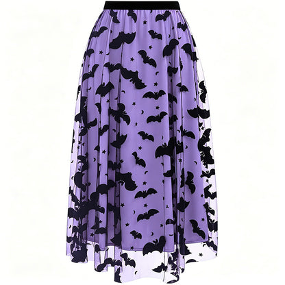 Halloween Bat Mesh Midi Skirt