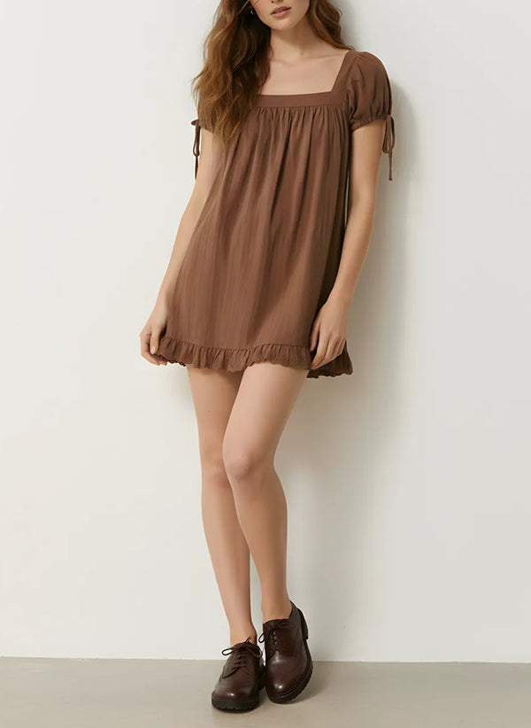 Women's casual square neck ruffle tie short-sleeved shirt（BUY 2 FREE SHIPPING)