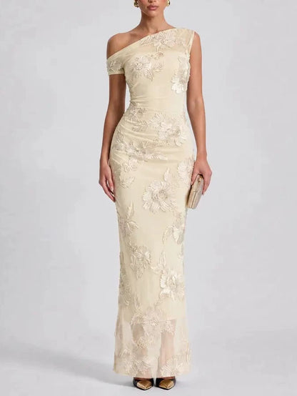 Floral Embroidered Off-Shoulder Maxi Dress