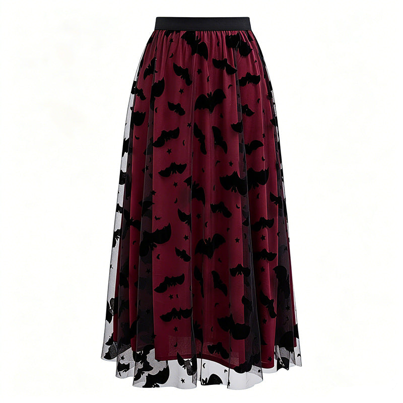 Halloween Bat Mesh Midi Skirt