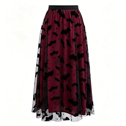 Halloween Bat Mesh Midi Skirt