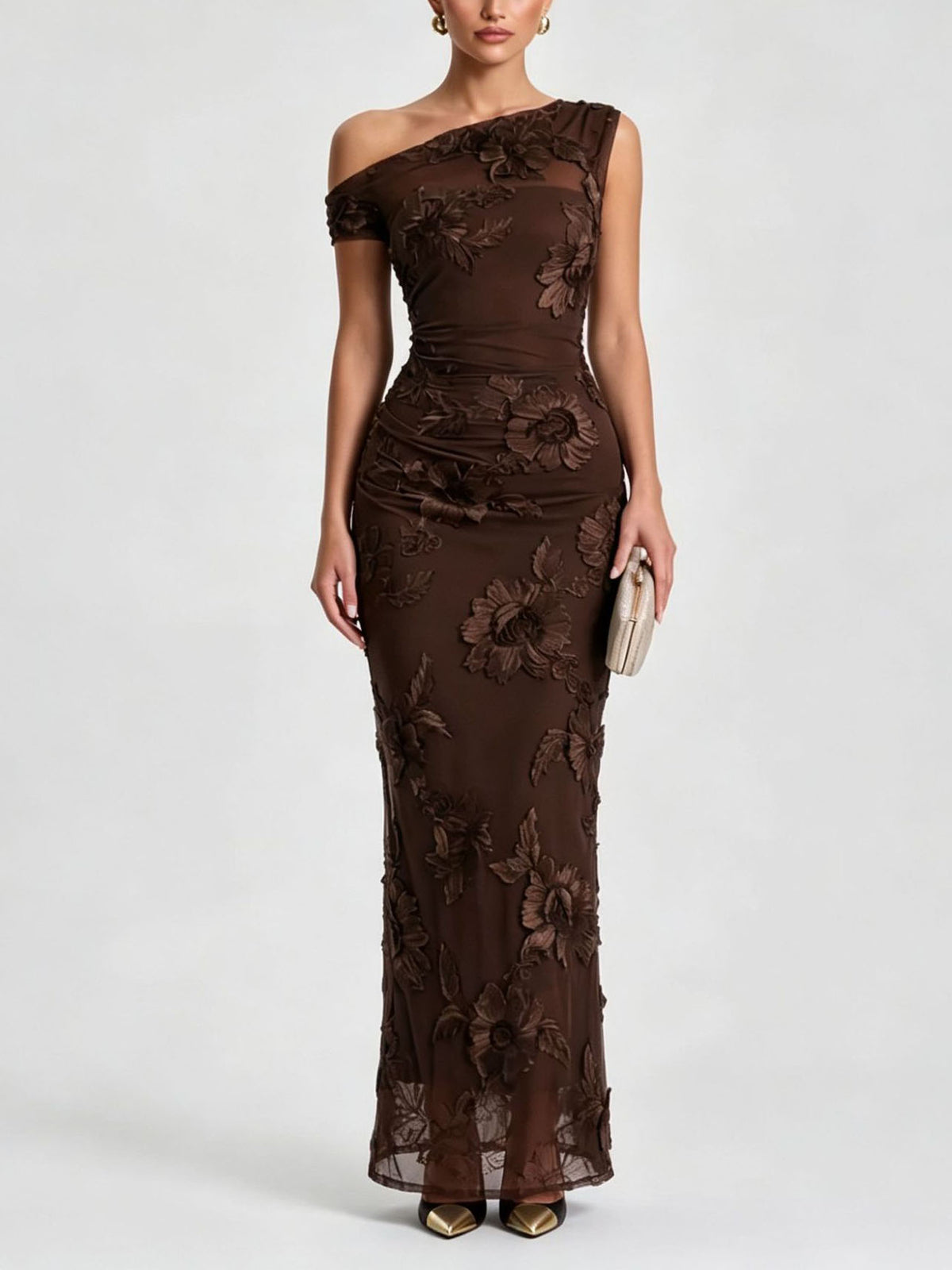 Floral Embroidered Off-Shoulder Maxi Dress