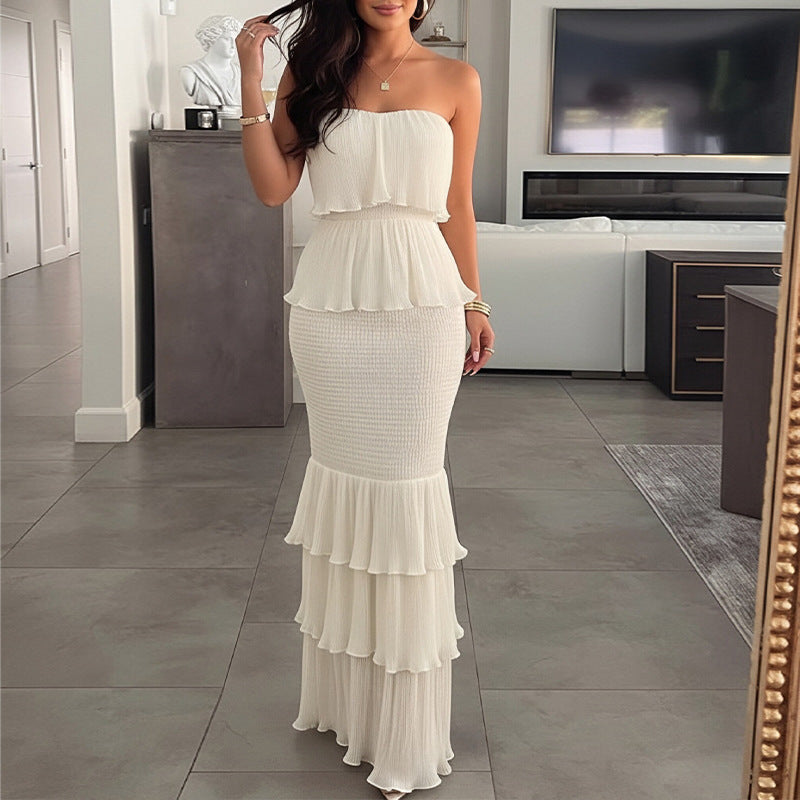 Pleated Ruffle Maxi Dress