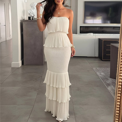 Pleated Ruffle Maxi Dress