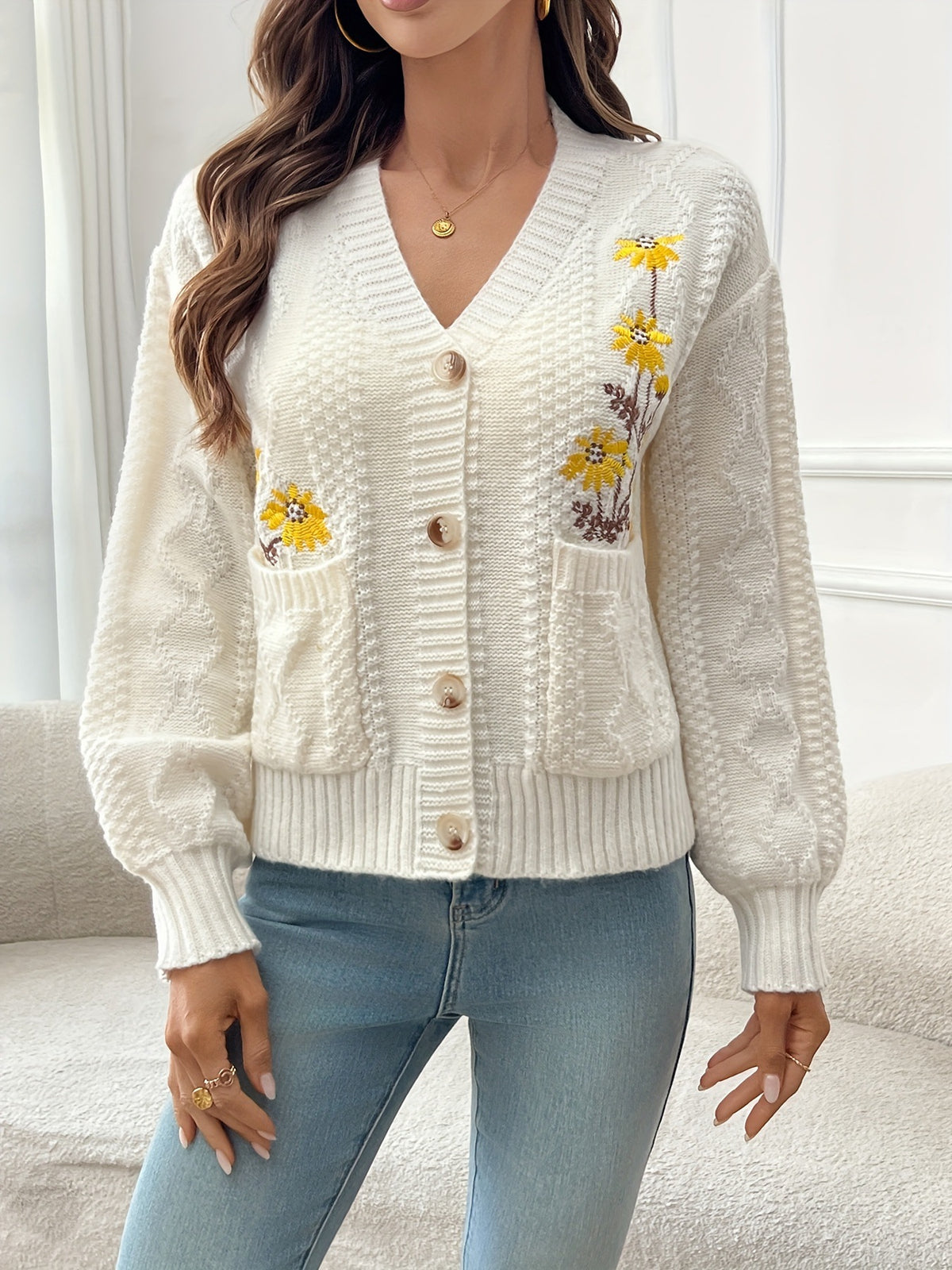 Embroidered Floral Knit Cardigan