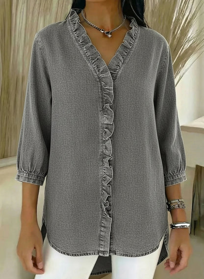 ✨Women's Casual Denim V-Neck Ruffled Shirt(BUY 2 FREE SHIPPING)