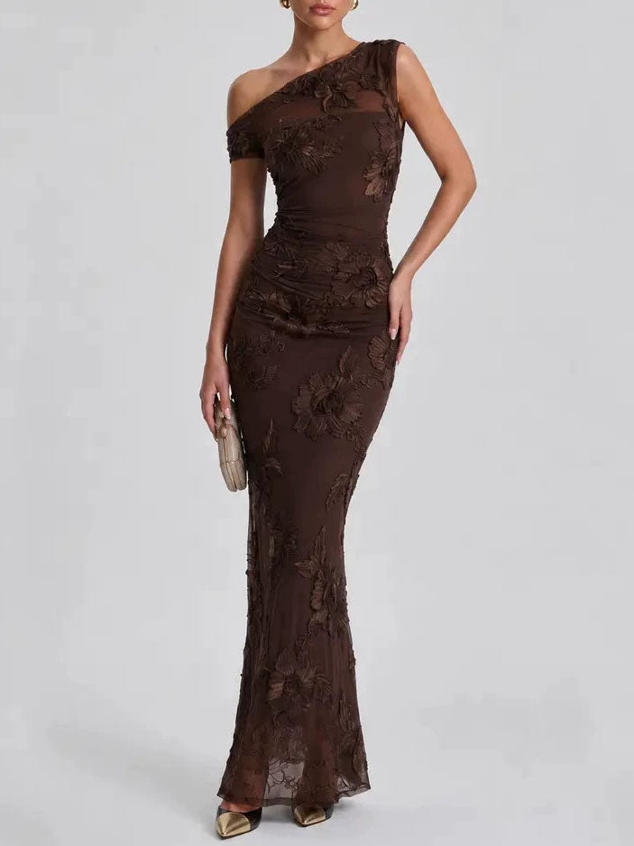 Floral Embroidered Off-Shoulder Maxi Dress