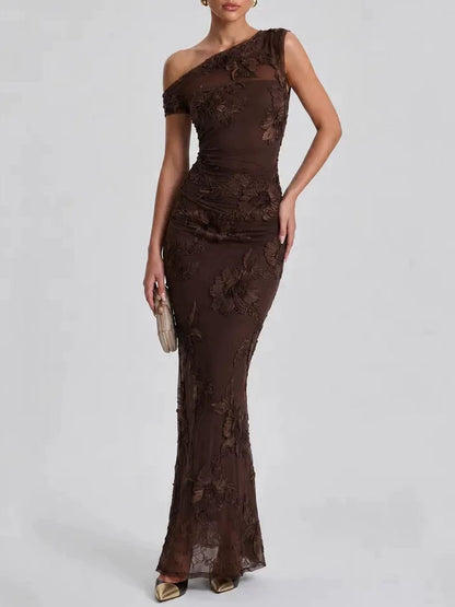 Floral Embroidered Off-Shoulder Maxi Dress