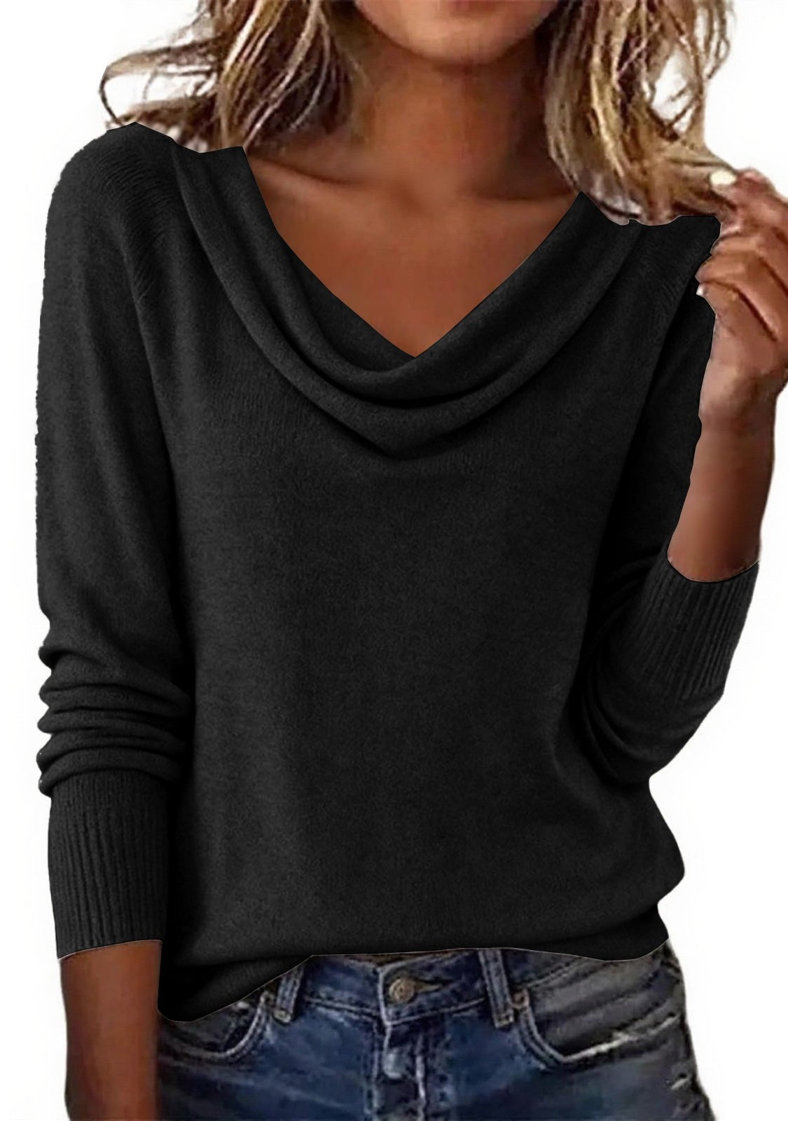 Limited time salee??£¤Women Cowl Neck Long Sleeve Knit Pullover Top