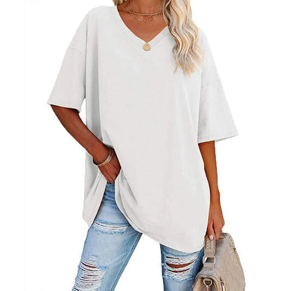 HOT SALE-WOMENS LOOSE FASHION V-NECK TOP SHORT & LONG OPTION