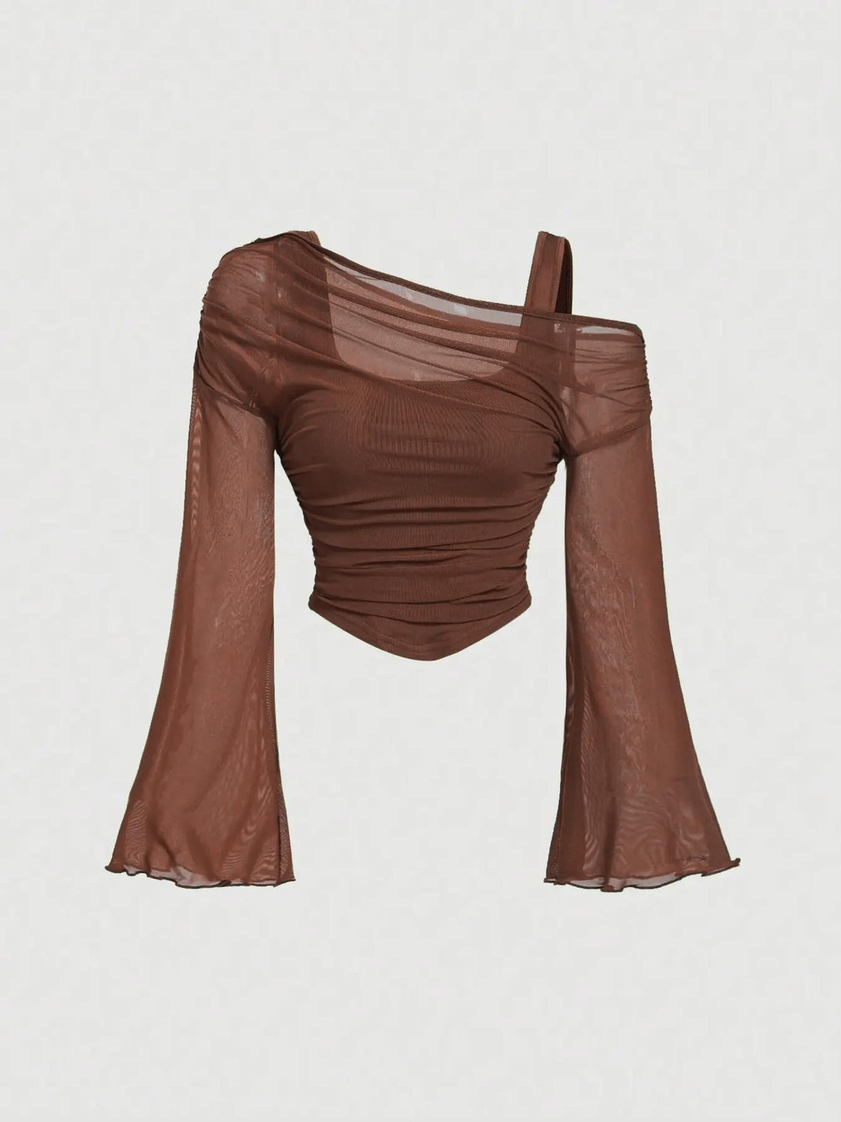 Ruched Sheer Mesh Off-Shoulder Top