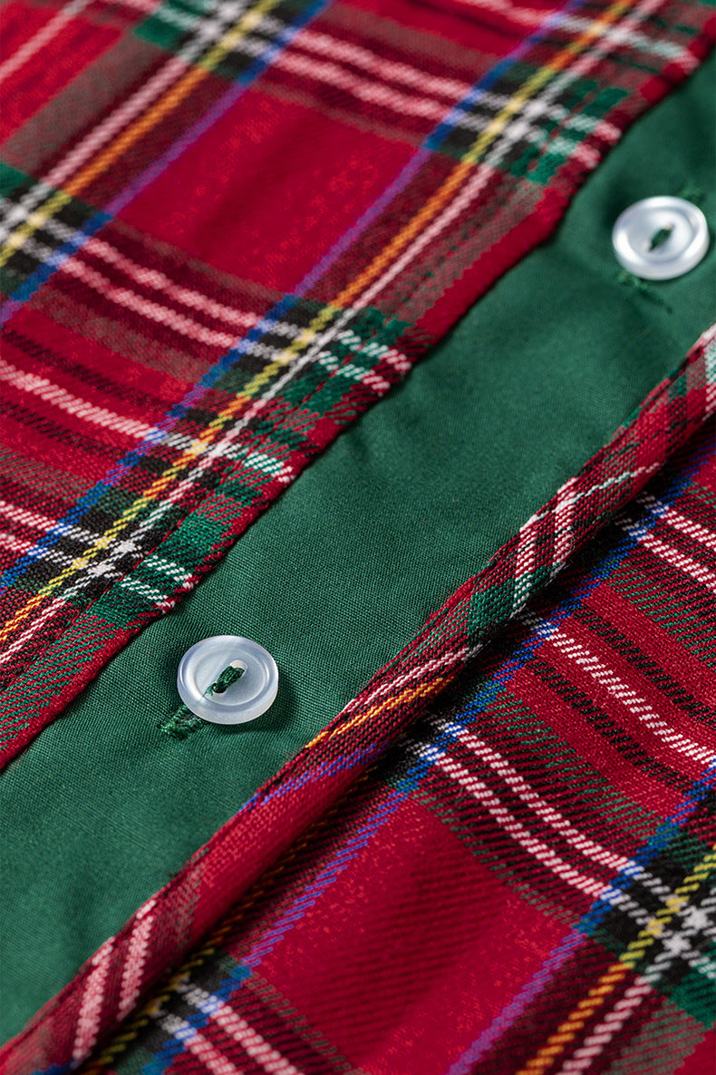 Red Plaid Ruffle Shirt Dress