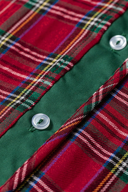 Red Plaid Ruffle Shirt Dress