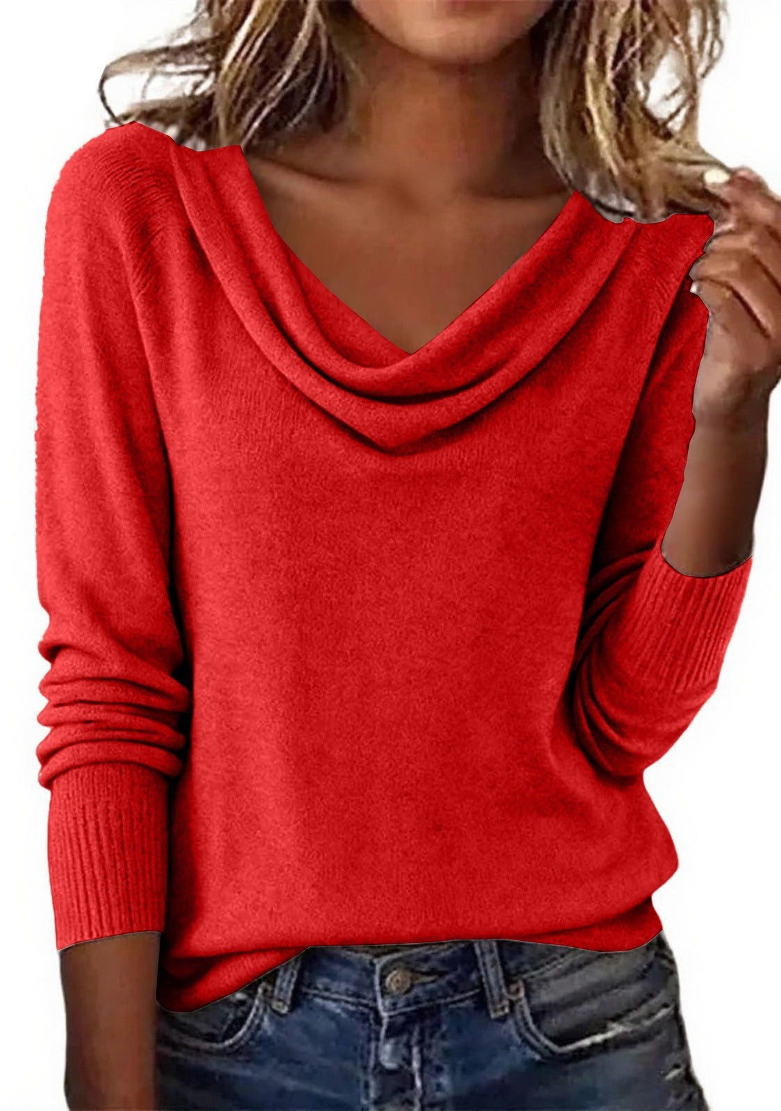 Limited time salee??£¤Women Cowl Neck Long Sleeve Knit Pullover Top