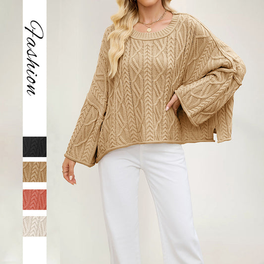 Women's Oversized Cable Knit Crew Neck Sweater