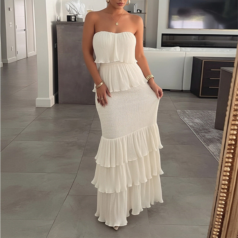 Pleated Ruffle Maxi Dress