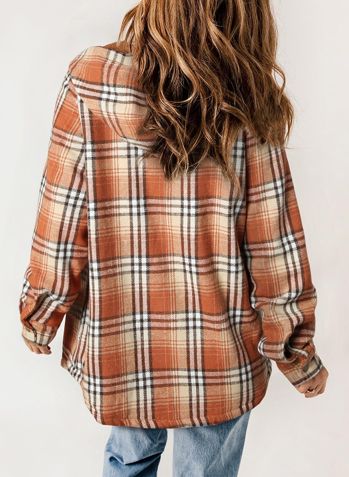 ⏰Hot Sale-Women's Thickened Flannel Long Sleeve Plaid Jacket Coat with Hood