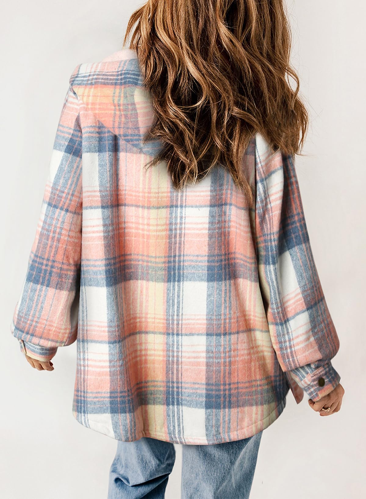 ⏰Hot Sale-Women's Thickened Flannel Long Sleeve Plaid Jacket Coat with Hood