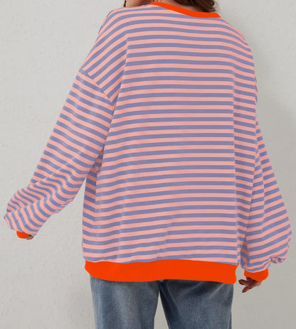 Oversized Striped Color Block Sweatshirt