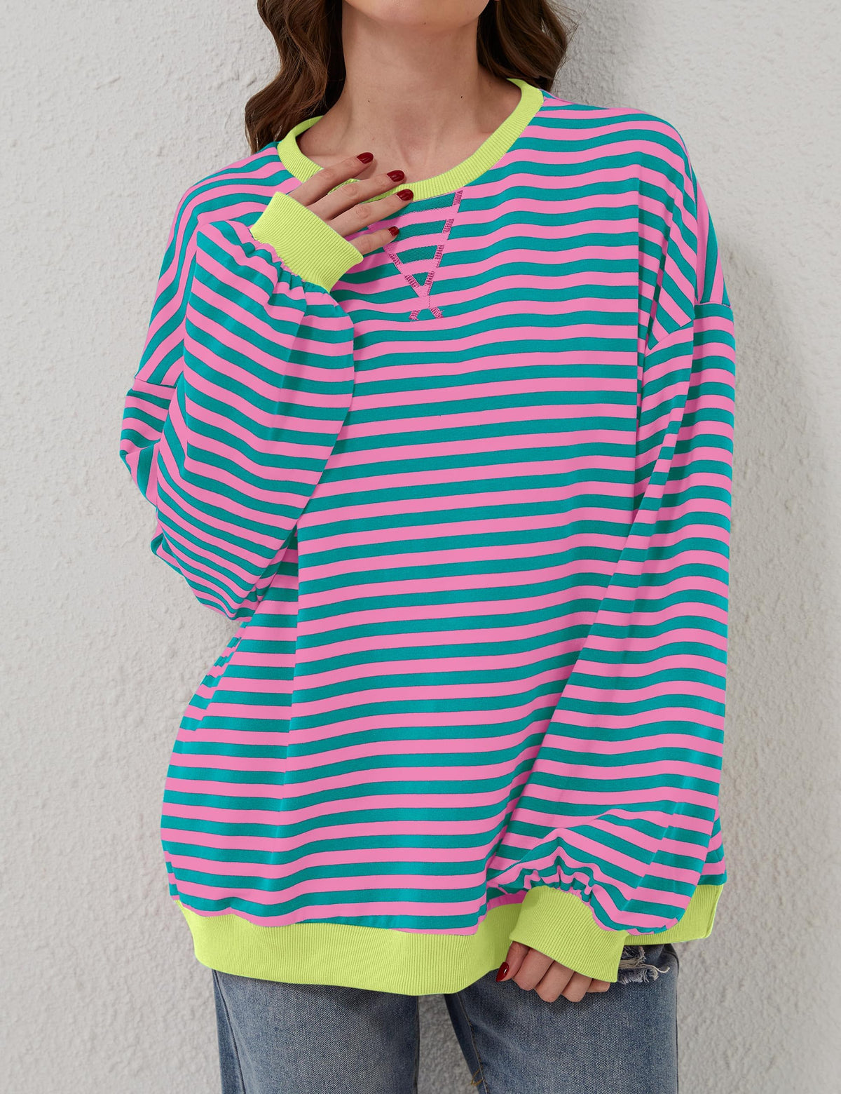 Oversized Striped Color Block Sweatshirt