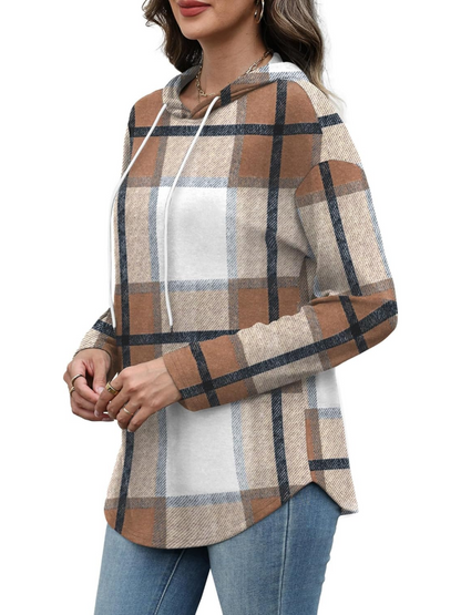 Women's Long Sleeve Plaid Oversized Hoodie