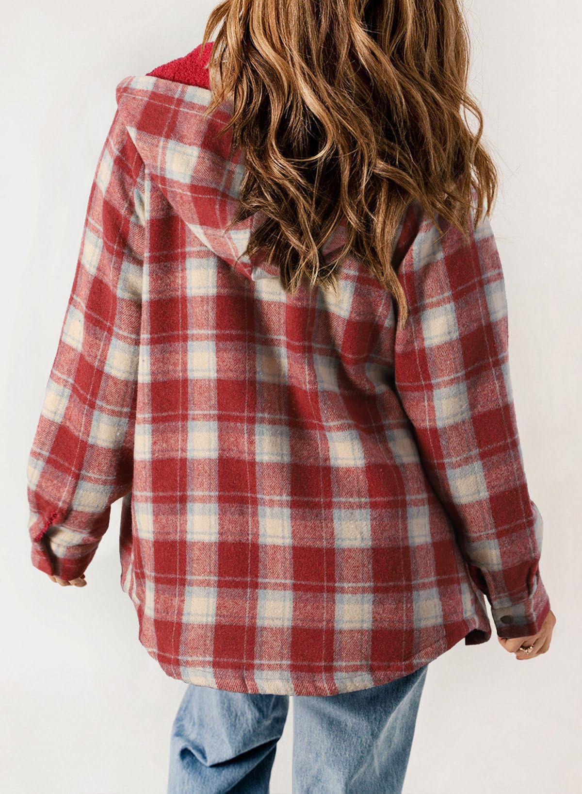⏰Hot Sale-Women's Thickened Flannel Long Sleeve Plaid Jacket Coat with Hood