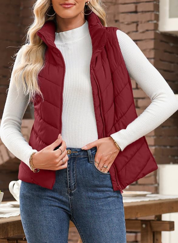 Women's Sleeveless Zip Up Stand Collar Quilted Puffer Vest (Buy 2 Free Shipping)