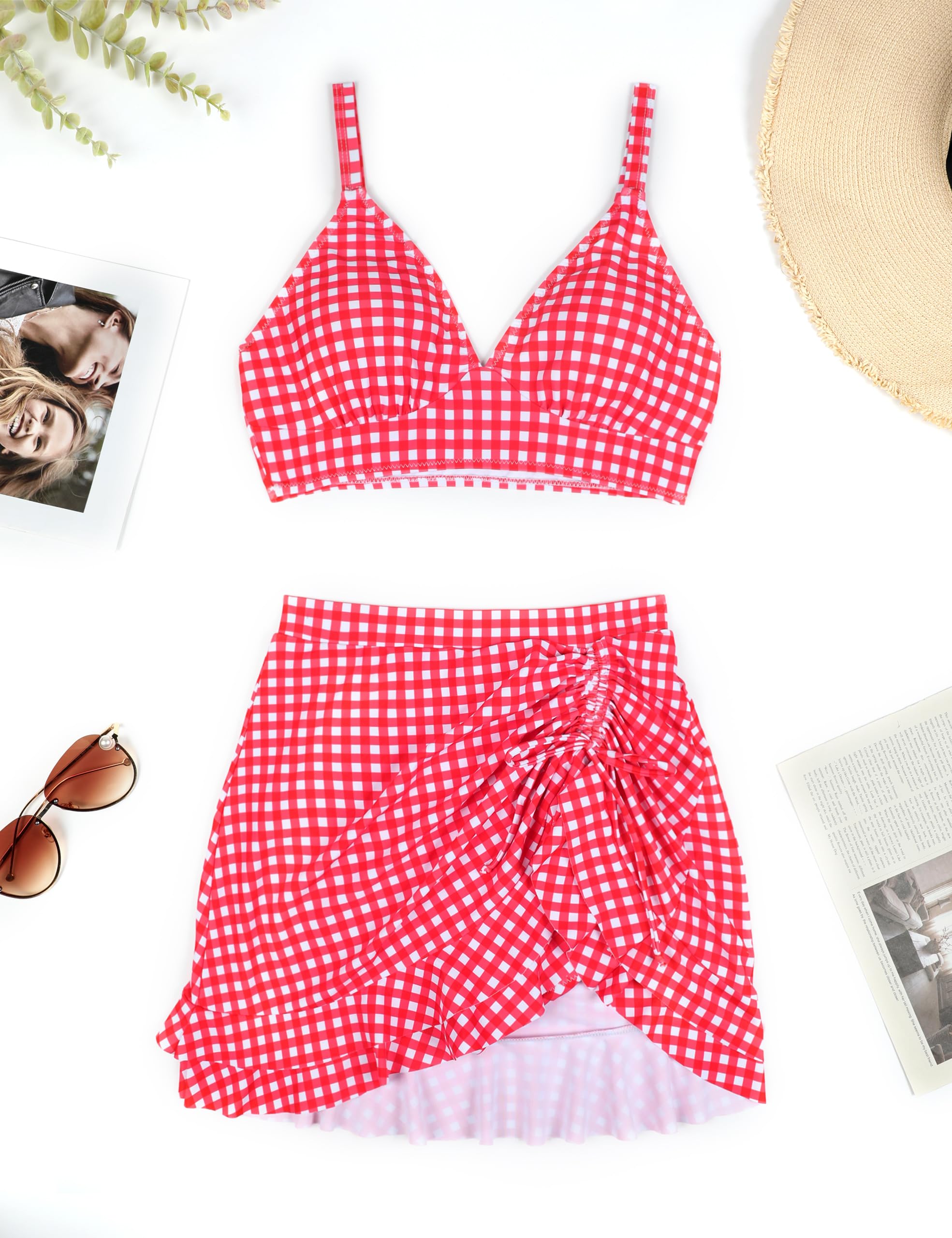 Hot Sale 49% Off-Women's High Waisted Tummy Control Two Piece Gingham Bikini Swimsuit