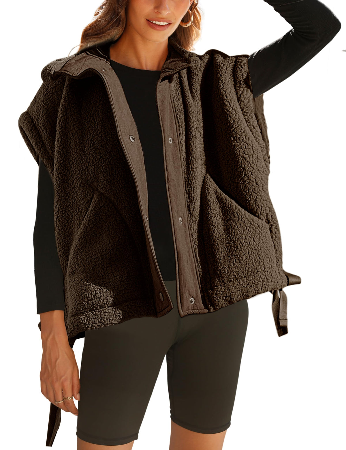 Women's Fuzzy Fleece Vest Oversized Button Down Sherpa Jacket