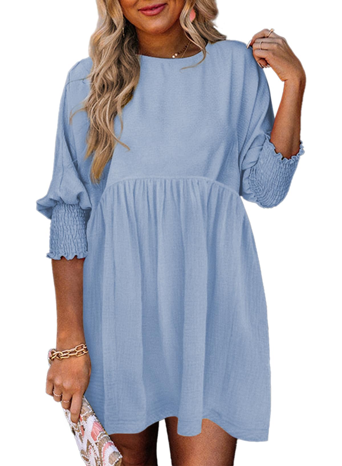 ✨2026 New Women's Casual Short Sleeve Crew Neck Flowy Swing Tunic Dress