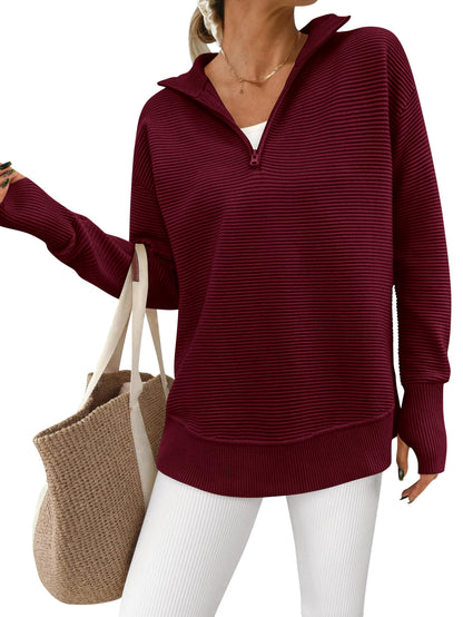Women's Soft Textured Half Zip Long Sleeve Sweatshirt