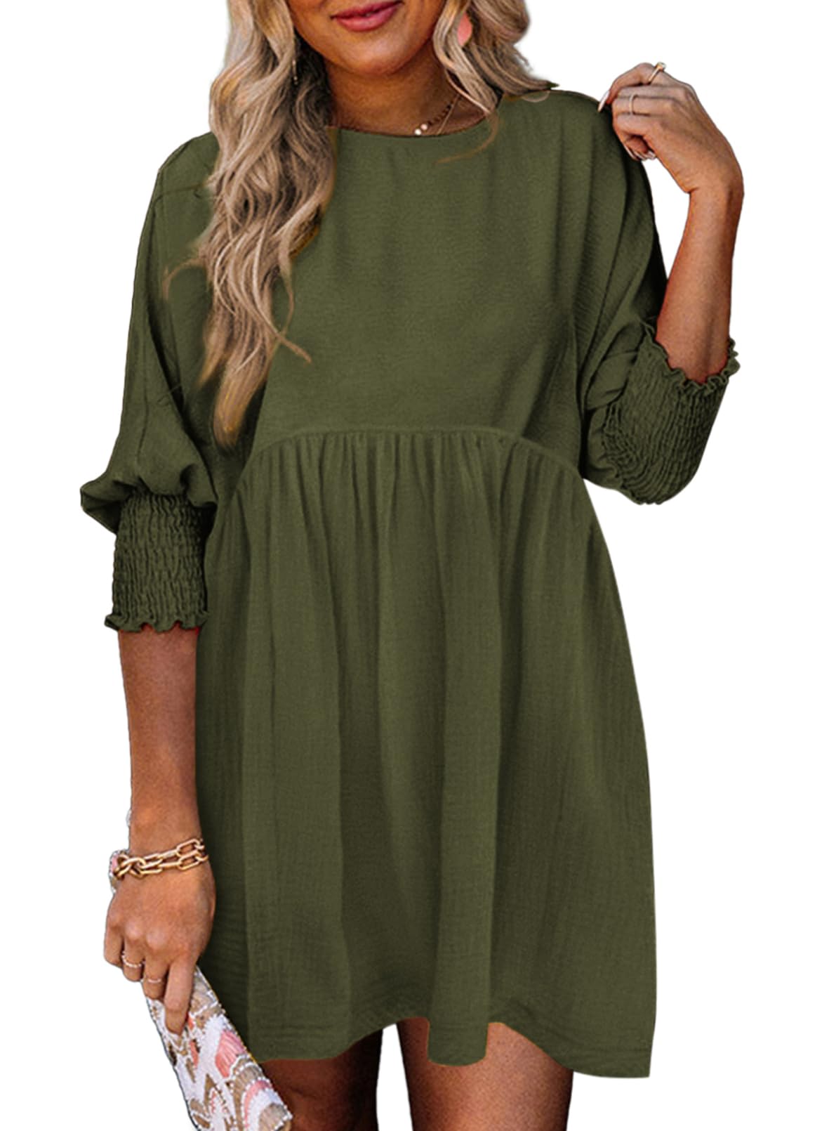 2026 New Women's Casual Short Sleeve Crew Neck Flowy Swing Tunic Dress