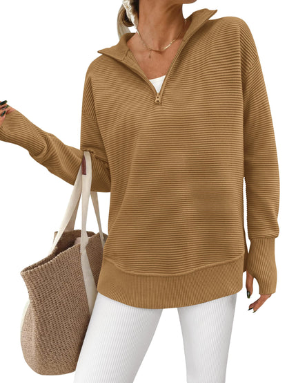 Women's Soft Textured Half Zip Long Sleeve Sweatshirt