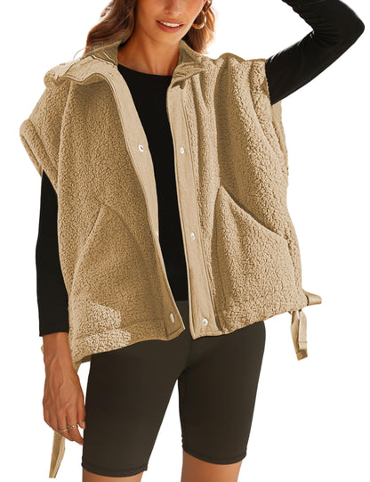Women's Fuzzy Fleece Vest Oversized Button Down Sherpa Jacket