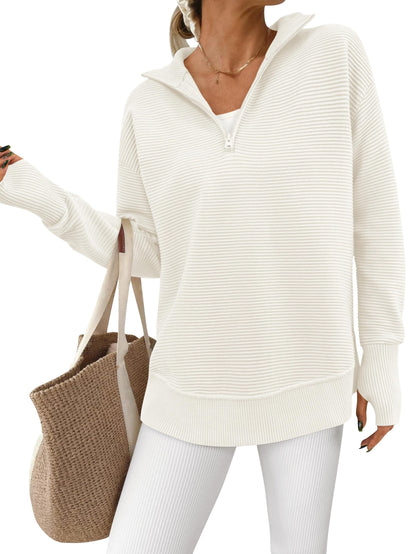 Women's Soft Textured Half Zip Long Sleeve Sweatshirt