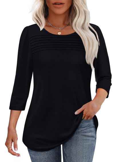 Women's 3/4 Length Sleeve Top Pleated Front T-Shirt (Buy 3 Free Shipping)