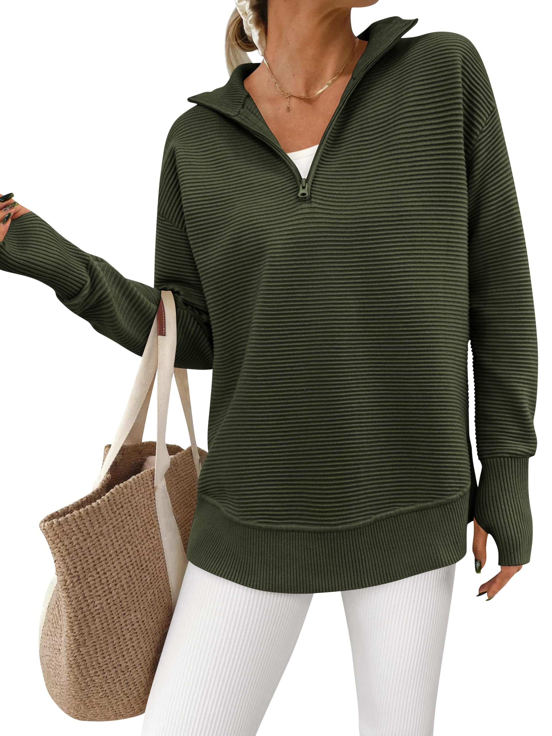 Women's Soft Textured Half Zip Long Sleeve Sweatshirt