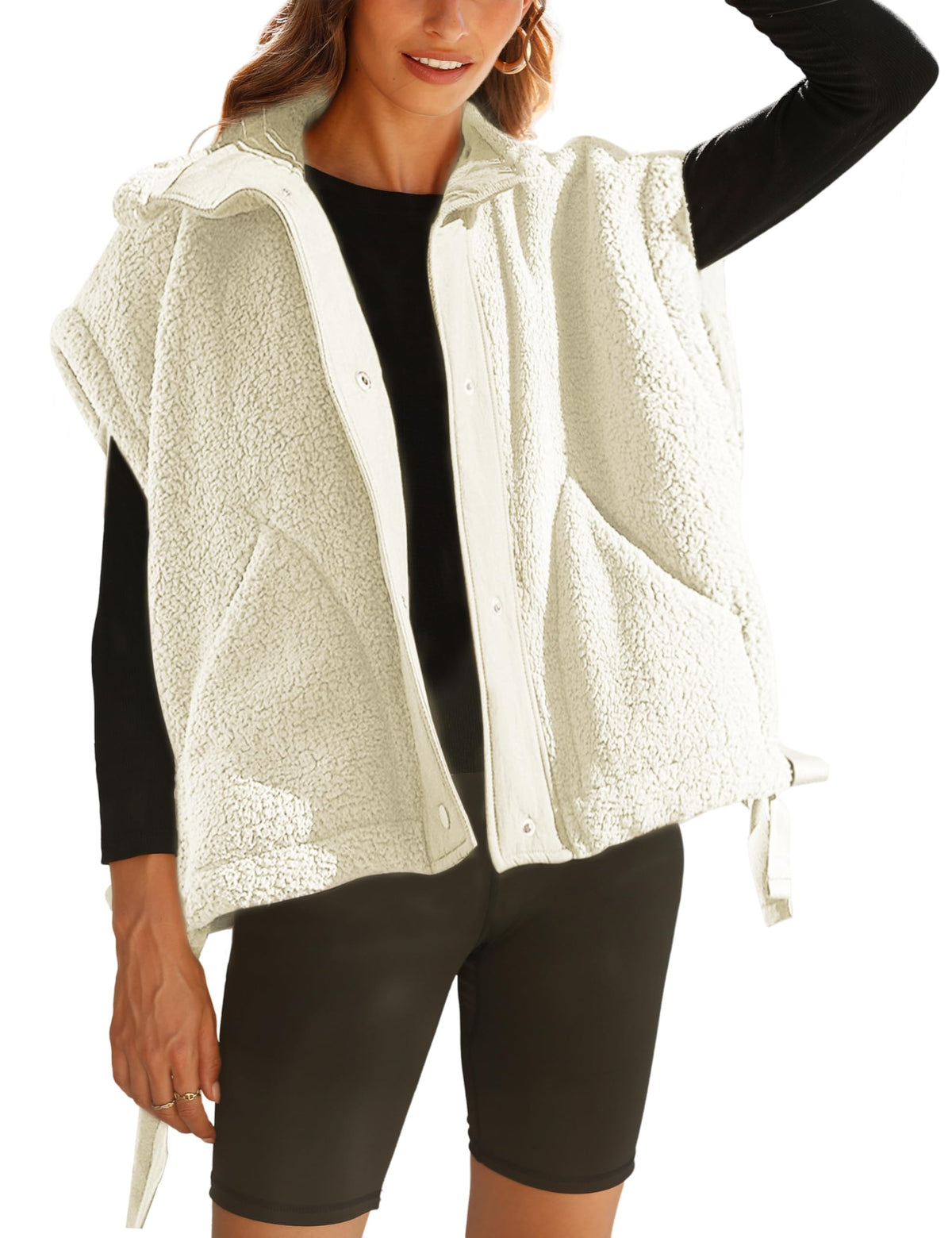 Women's Fuzzy Fleece Vest Oversized Button Down Sherpa Jacket