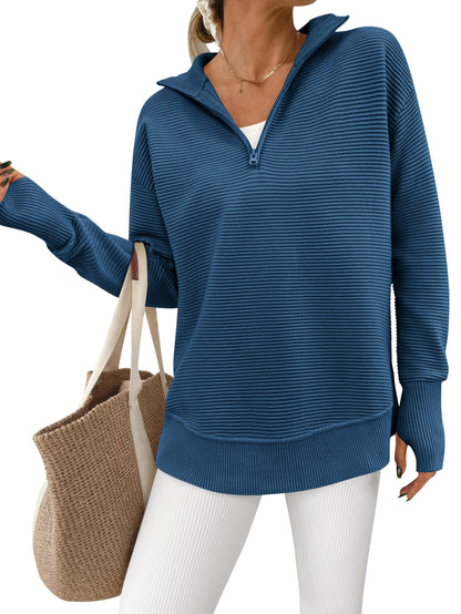 Women's Soft Textured Half Zip Long Sleeve Sweatshirt