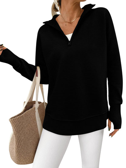 Women's Soft Textured Half Zip Long Sleeve Sweatshirt