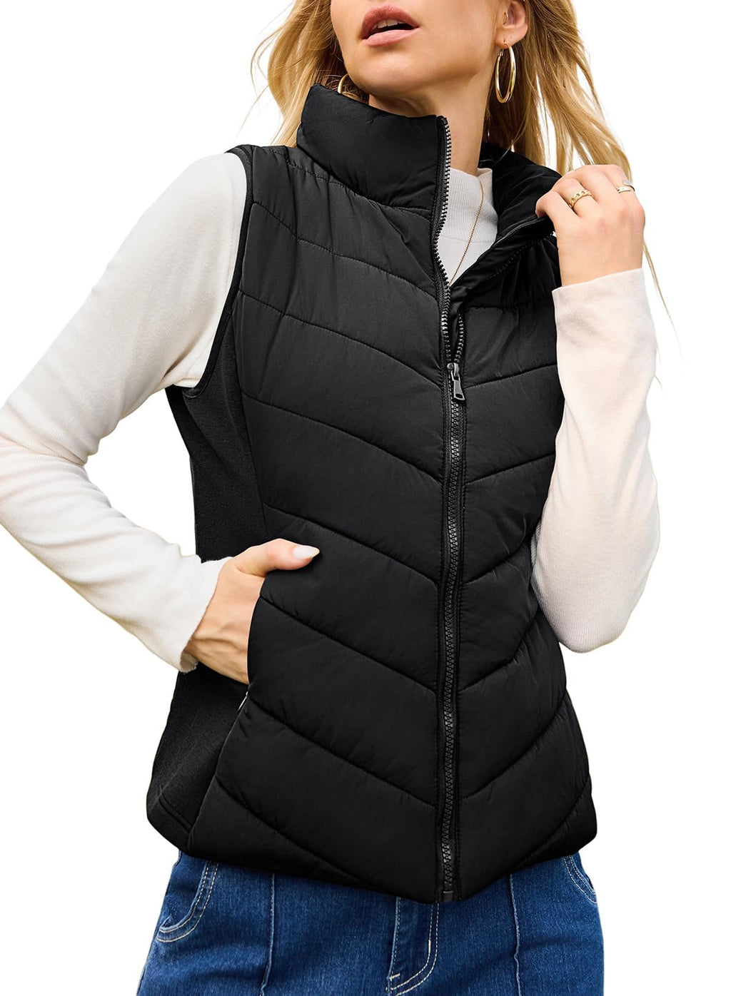 Women's Sleeveless Zip Up Stand Collar Quilted Puffer Vest (Buy 2 Free Shipping)