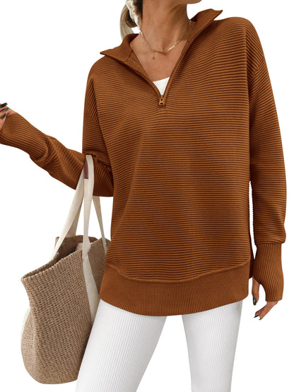 Women's Soft Textured Half Zip Long Sleeve Sweatshirt